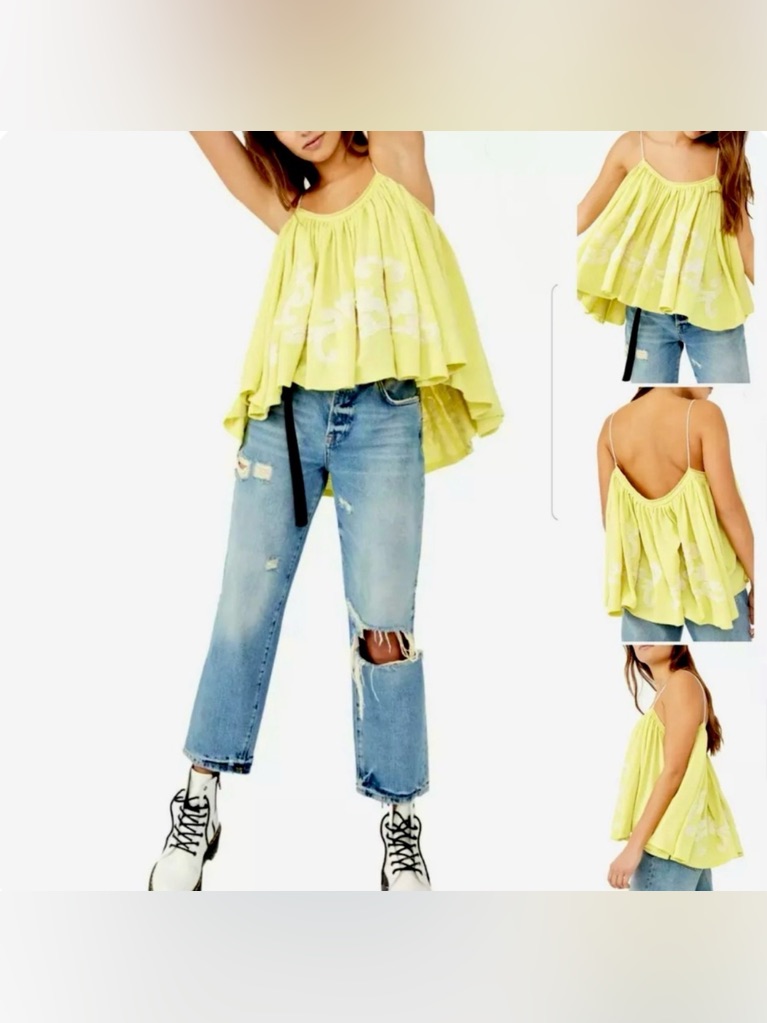Free People Yellow Flowing Spaghetti Strap Camisole